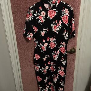SHEIN Black Dress with Pink Floral Design